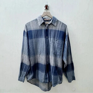 VTG Guess || Mens Western Blue Plaid Dress Shirt Small